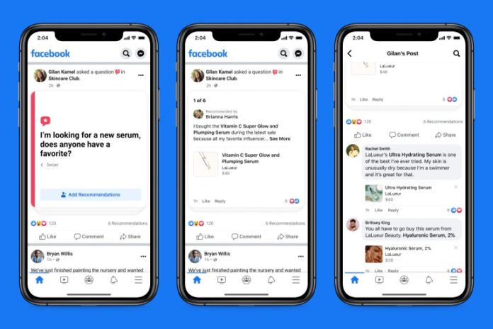 Facebook's New Shopping Features include; shops in Groups, product recommendations and Live Shopping test for creators.