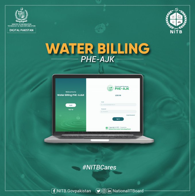 NITB)has developed a customized, user-friendly, and innovative automated water billing portal for the ease of Azad Jammu and Kashmir residents.