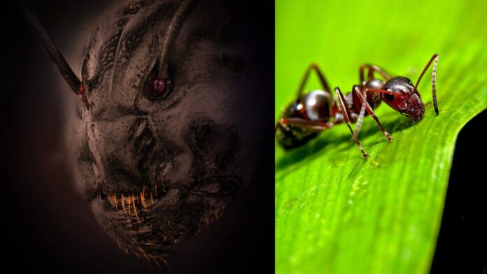 wildlife photographer, Eugenijus Kavaliauskas, submitted a demonic snapshot of an ant's face, magnified five times under a microscope, to the 2022 Nikon Small World Photomicrography Competition