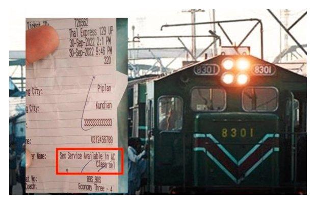 ackers have now taken over the Pakistan Railway's ticketing system and posted altered texts offering adult services in upscale cabins.