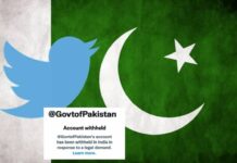 The Twitter handle of @GovtofPakistan shows that the account has been withheld in response to a legal demand.