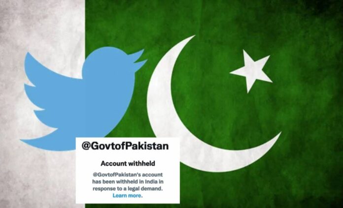 The Twitter handle of @GovtofPakistan shows that the account has been withheld in response to a legal demand.